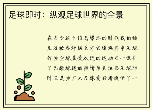 足球即时：纵观足球世界的全景
