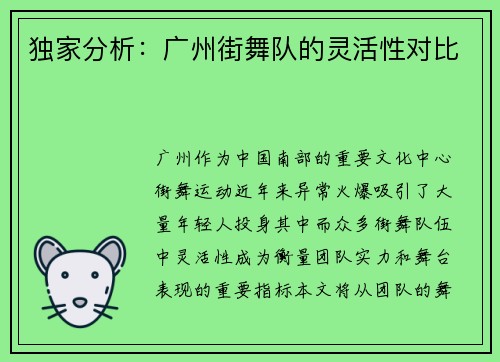 独家分析：广州街舞队的灵活性对比